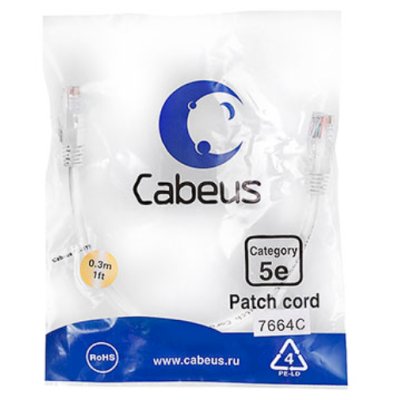 патч-корд Cabeus PC-UTP-RJ45-CAT.5E-0.3M-WH Белый