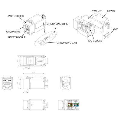 вставка Hyperline KJNE-8P8C-C5e-90-SH-F-WH